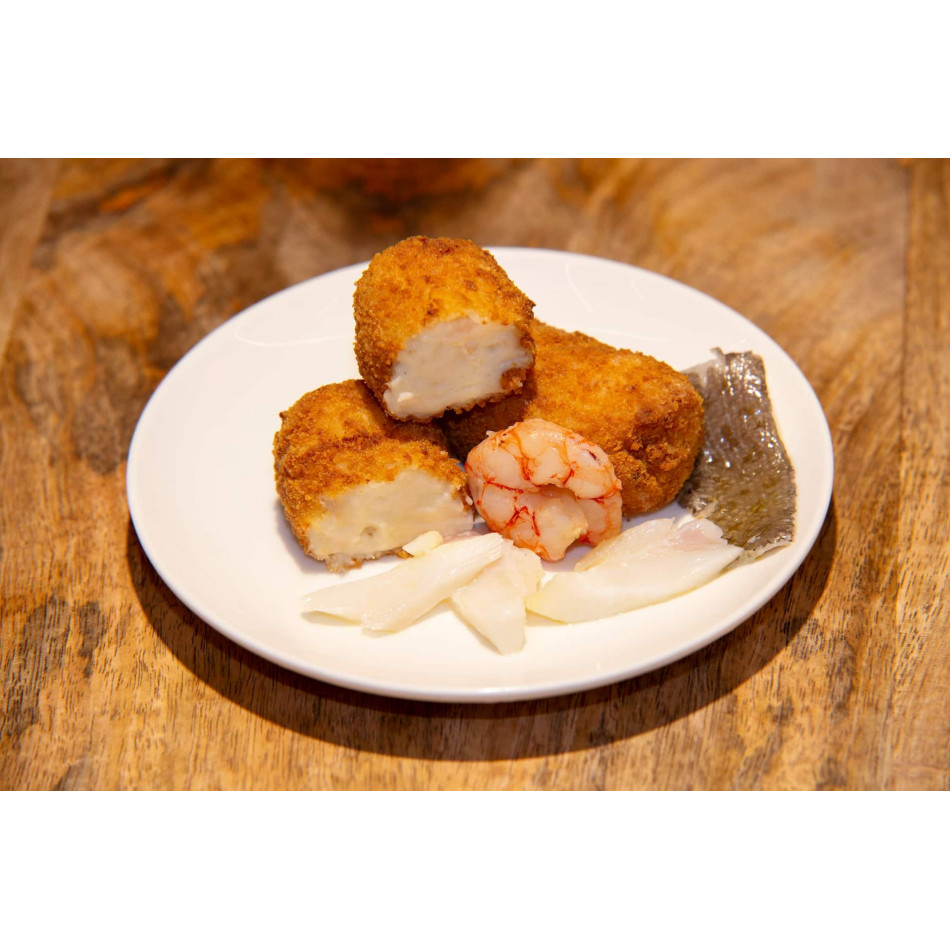 Croqueta de Bacalao con Gambas